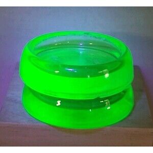 2 Hazel Atlas Uranium Vaseline Green Glass Furniture Coaster Glide Chipped